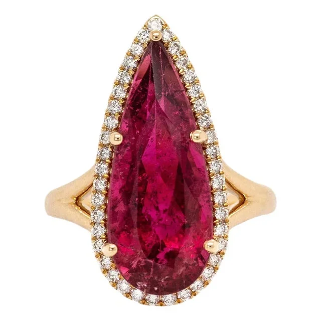 7.75cts Rubellite Tourmaline and Accented Diamond Ring in 14k Solid Yellow Gold