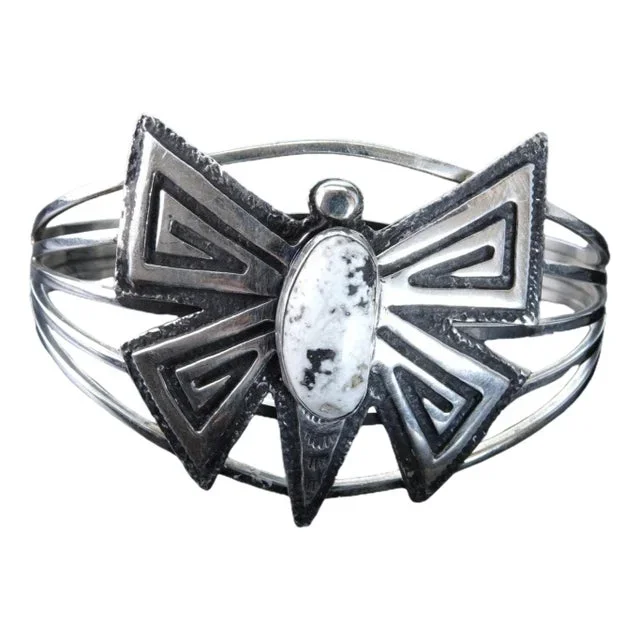 7″ Charles Johnson Navajo Sterling White Buffalo Overlay Butterfly Bracelet