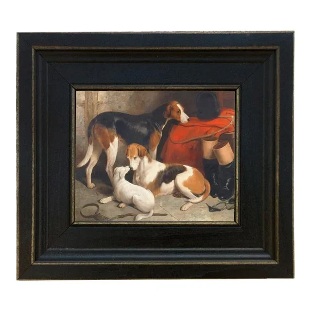 “A Couple of Foxhounds with a Terrier” Contemporary Reproduction Print After William Barraud, Framed 8-1/2″ X 9-1/2″