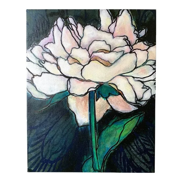 “Blush Peony on Jet” Giclee on Canvas by Neicy Frey