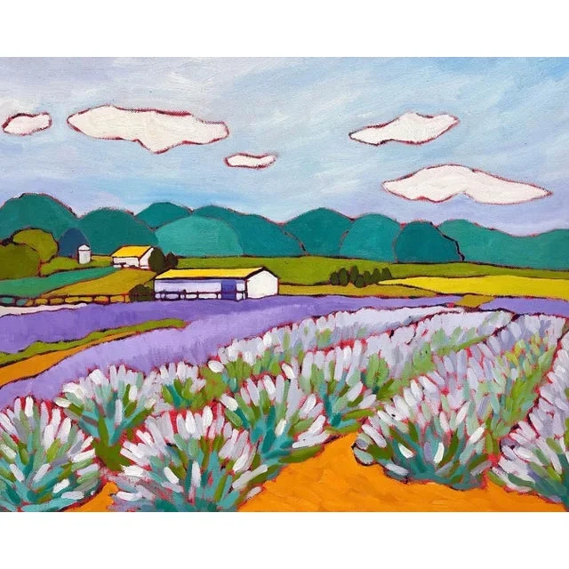 “Lavender Farm Surprise” Contemporary Expressionist Fauvist Landscape Oil Original Painting by Catherine J Martzloff