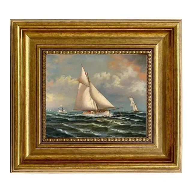 “Puritan Leading Genesta” Contemporary Nautical Reproduction Print on Canvas, Framed