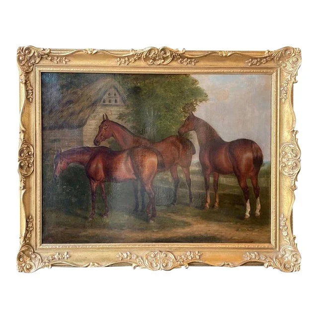 “Three Hunters by a Dovecot” by E. Tolley / Signed & Dated 1872.