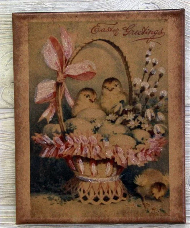 8X10 Easter Greetings Chicks Canvas Print