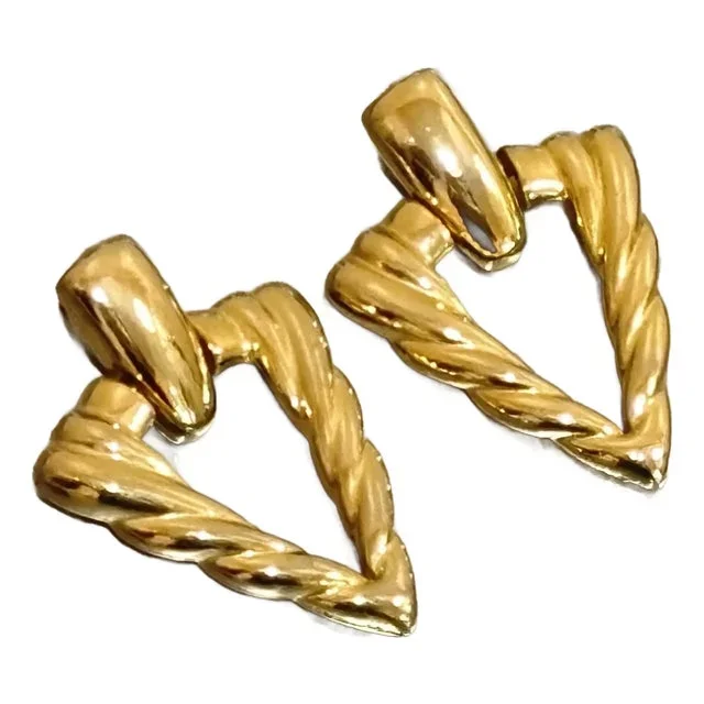90s Gold Tone Oversized Triangular Earrings