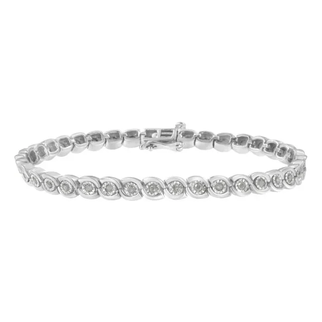 .925 Sterling Silver 1.0 cttw Miracle Set Diamond Spiraling Bezel Link Bracelet(I-J Color, I3 Clarity) -7.25″