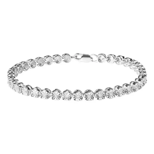.925 Sterling Silver 1/4 Cttw Miracle-Set Diamond Starburst Round Link Tennis Bracelet – Size 7.25″