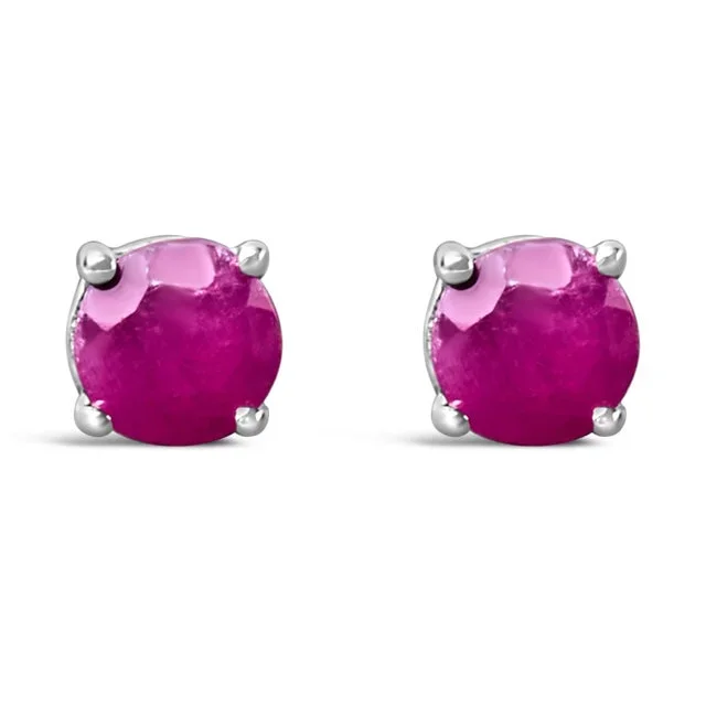 .925 Sterling Silver 3.5 MM Created Round Pink Ruby Solitaire Stud Earrings