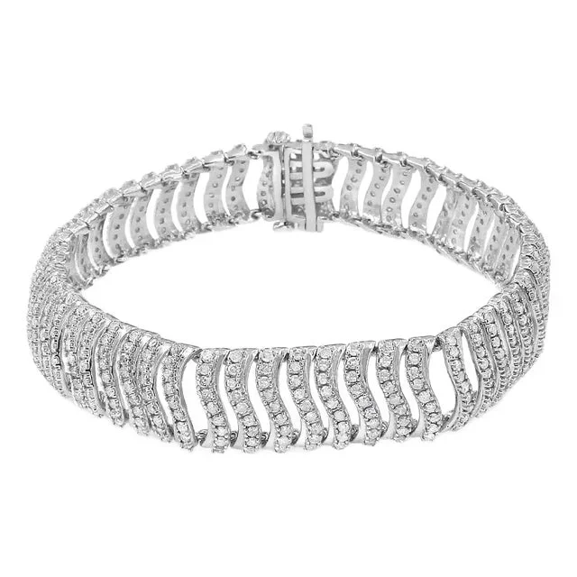.925 Sterling Silver 5.00 Cttw Round-Cut Diamond “S” Link Bracelet – Size 7.25