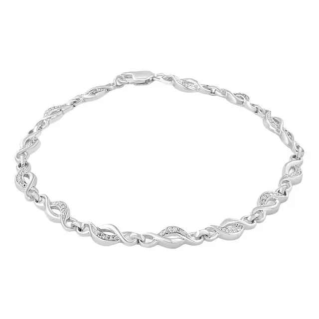 .925 Sterling Silver Prong Set Diamond Accent Curved Spiral Link Bracelet (I-J Color, I3 Clarity) – 7.25″