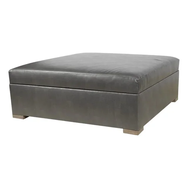 A Large Storage Supple Soft Quality Black Leather Ottoman With Storage