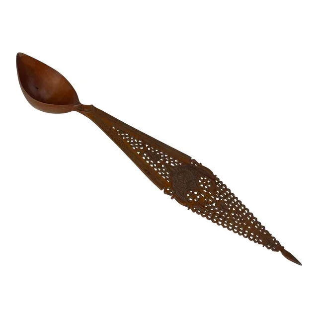 A Persian Qajar Hand Carved Wooden Sherbet Spoon. Iran, Circa 1880