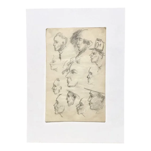 A Striking, 1930s Composite Sketch, Figure Study (Faces and Profiles) by Noted Chicago Modern Artist, Harold Haydon