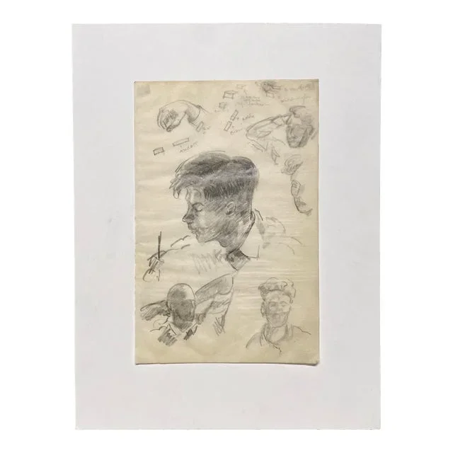 A Striking, 1930s Composite Sketch, Figure Study (Faces and Profiles- Portrait of a Young Man) by Noted Chicago Modern Artist, Harold Haydon
