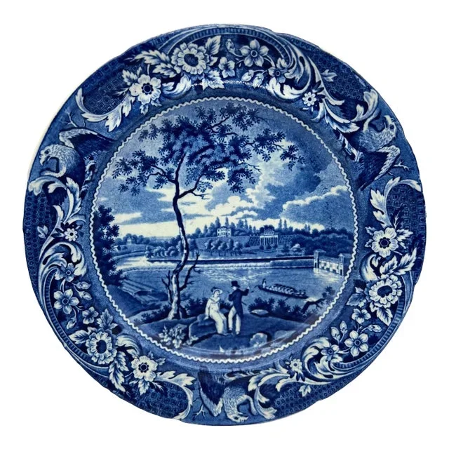 A Very Fine Antique Historical Blue Transferware Decorated Pearlware Plate, “Fair Mount, Near Philadelphia” Circa 1820