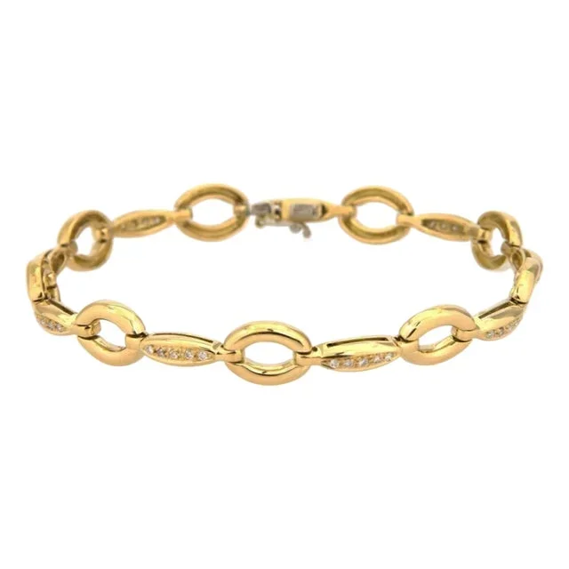 Aaron Basha Diamond 18k Yellow Gold Oval Bar Link Bracelet