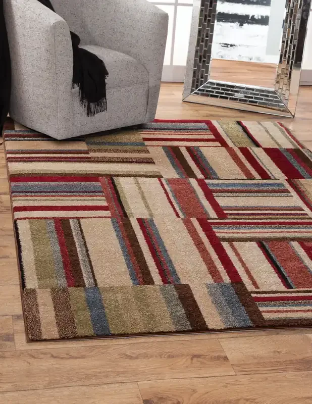 Abacasa Ava 2306 Machine Woven Contemporary Abacasa Ava Juno Beige, Red, And Multi Area Rug – 5 X 8 Rectangle Area Rug