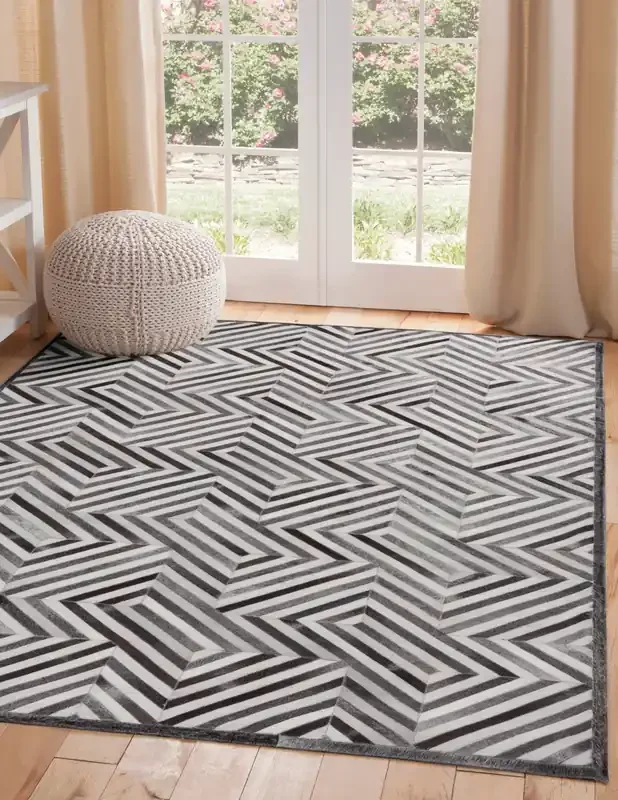 Abacasa Geo Hide 8800 Hand Woven Charcoal, Ivory Area Rugs