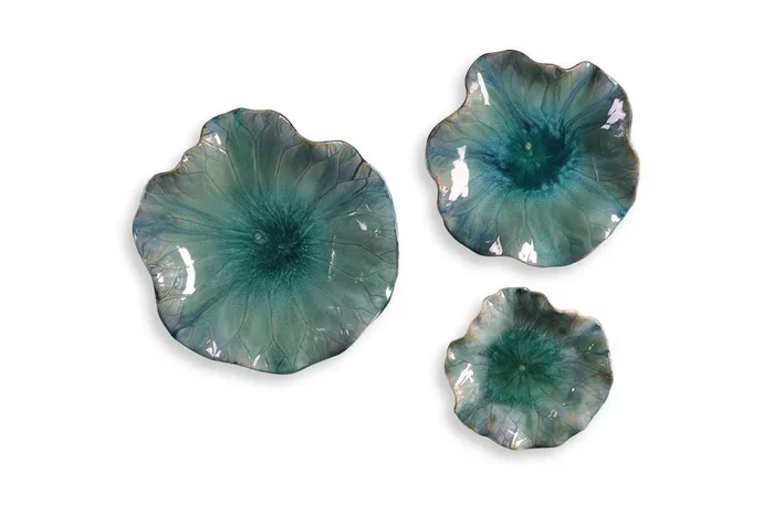 Abella Ceramic Wall Art in Teal, Set of 3
