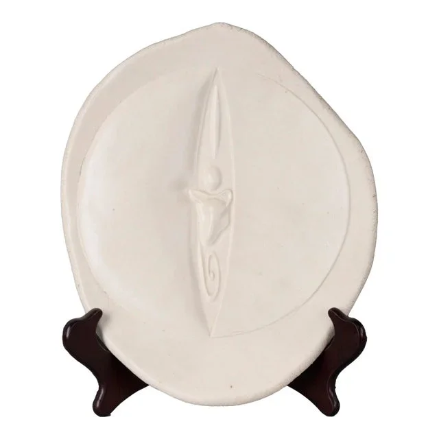Abstract Minimalist Ceramic Sculpture in White by John Toki