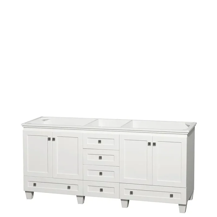 Acclaim 72 Inch Double Bathroom Vanity In White, No Countertop, No Sinks, And No Mirrors