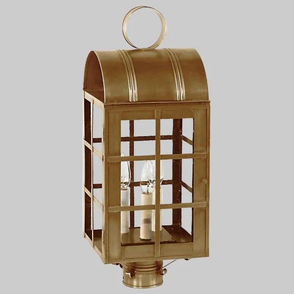 Adams Post Light with H Bars and 3 Light Cluster – Antique Brass