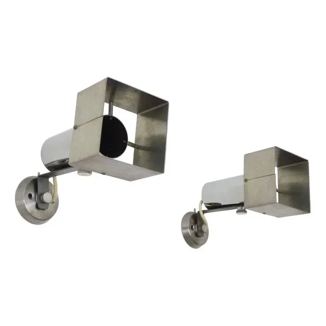 Adjustable Space Age Wall Lights in Chrome-Plated Metal and Brushed Aluminium, 1960s