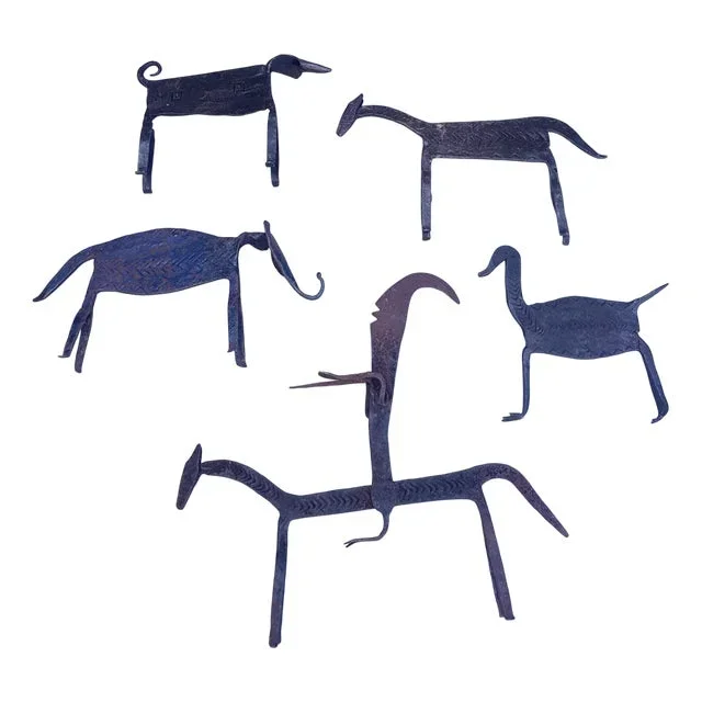 African Figurative Iron Grave Goods Votive Animals, Set of 5