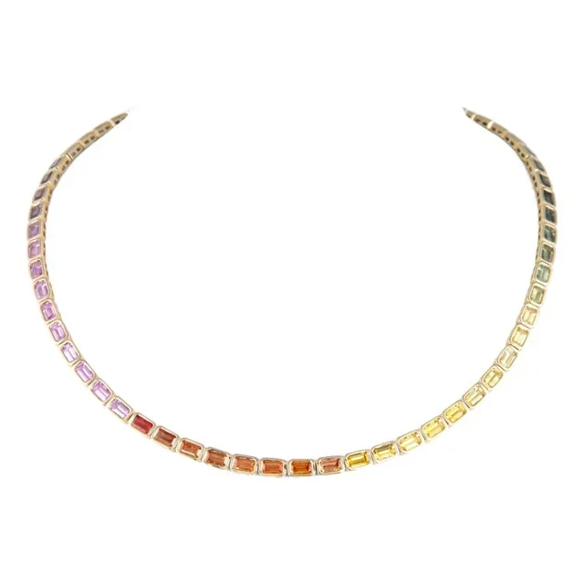 Alexander Beverly Hills 17.85ct Emerald Cut Rainbow Sapphire Gold Necklace