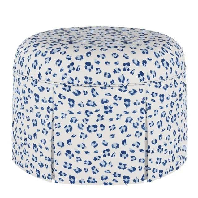 Alix Ottoman in Blue Brushed Cheetah