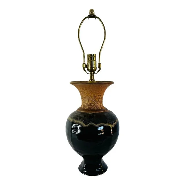 Allan Ditton Studio Art Pottery Drip Glaze Brown Table Lamp