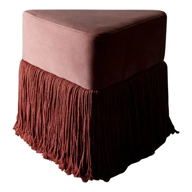 Allard Triangular Ottoman with Fringe, Rose
