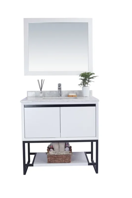 Alto 36 – White Cabinet + White Carrara Marble Countertop