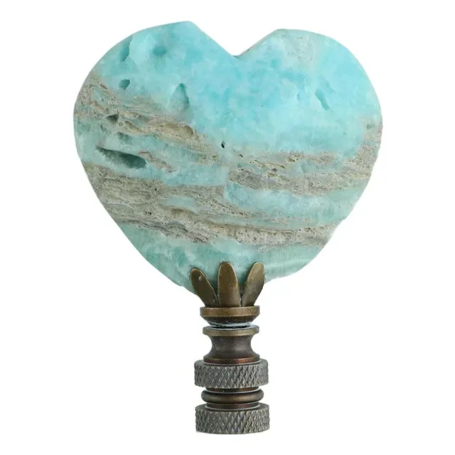 Amazonite Heart Lamp Finial on Limed Bronze Hardware