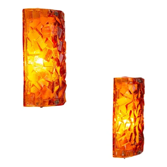 Amber Coloured Wall Lamps from Vitrika Nybro, Set of 2