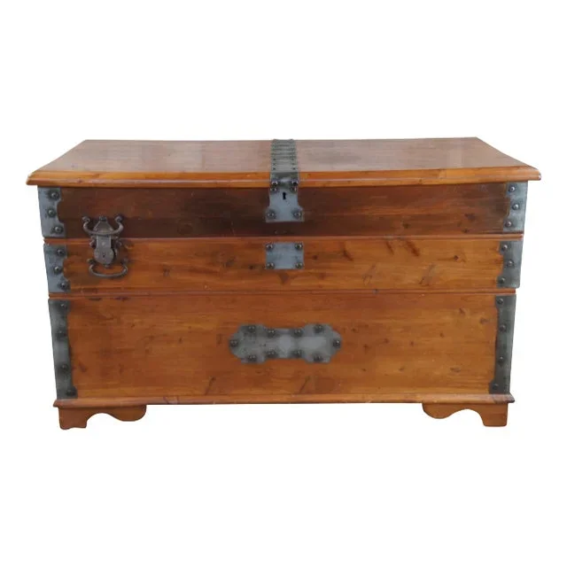 American Pine Banded Stacking Swivel Top Blanket Chest Storage Trunk