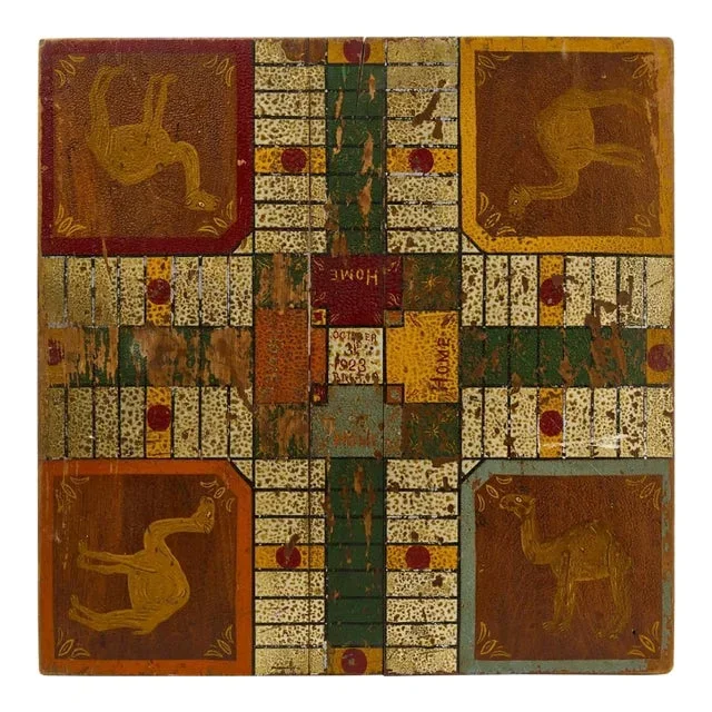 Americana Parcheesi Board With Camels, American 1900.