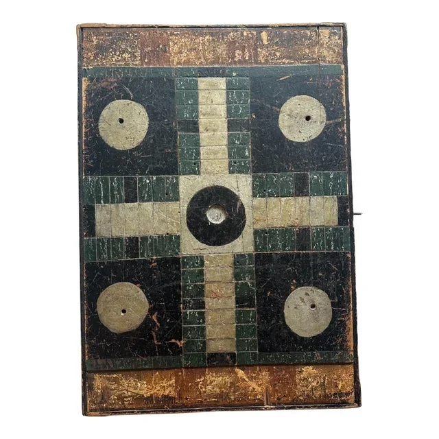 Americana Parcheesi Board With Chess Set on Reverse, Circa 1870