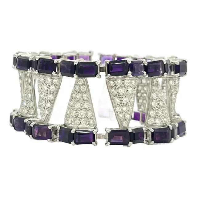 Amethyst Emerald Cut & Round Diamond Bracelet in Platinum & Palladium
