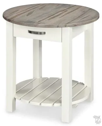 Amish Crafted Solid Ambrosia Maple Wood Cape Cod Round End Table in Bel-Air & White Finish