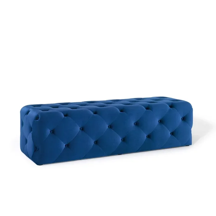 Amour 60″ Tufted Button Entryway Performance Velvet Bench in Navy