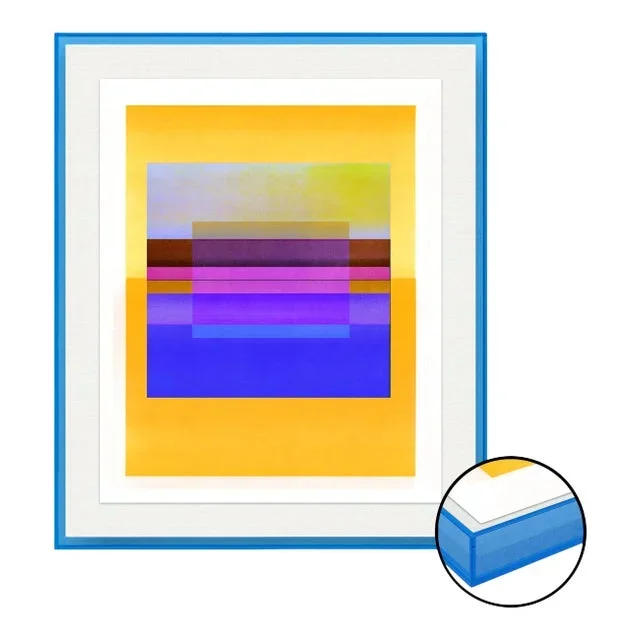 An Albers Sunrise by David Grey, Art Print in Blue Acrylic Frame, Small