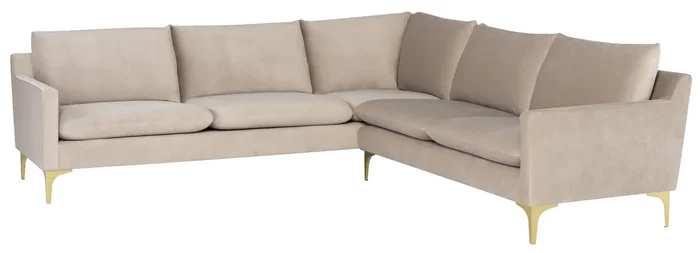 Anders Sectional Sofa – Nude with Brushed Gold Legs, 103.8in