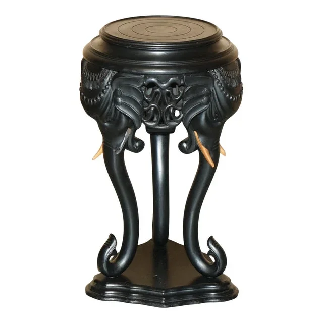 Anglo Indian Ebonised Elephant Jardiniere Plant Stand, 1920