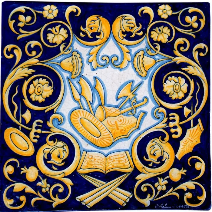 ANTICA DERUTA: Large Hand Painted Ceramic Authentic Deruta Tile