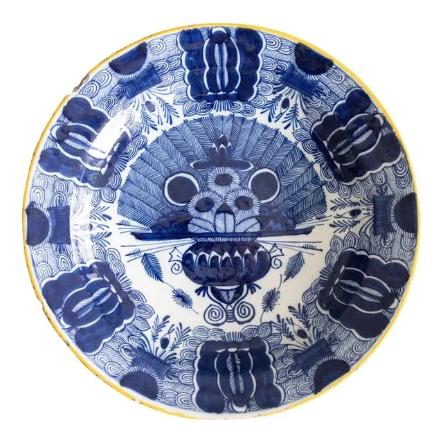 Antique 18th Century Delft Faience Peacock Charger