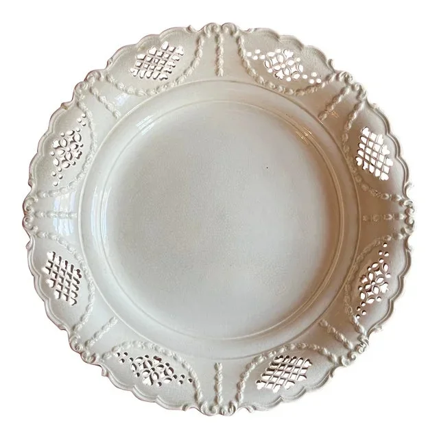 Antique 18th Century English George III Creamware Charger Plate With Reticulated Border