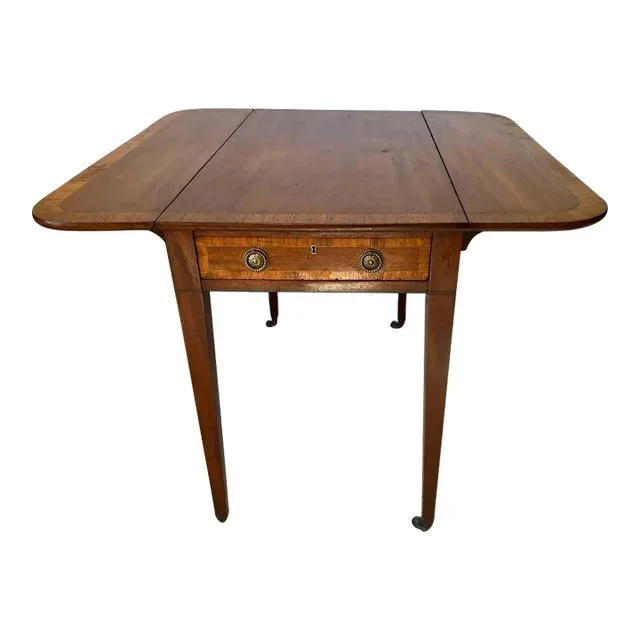 Antique 18th Century Federal Style Mahogany Inlaid One Drawer Pembroke Drop-Leaf Table.