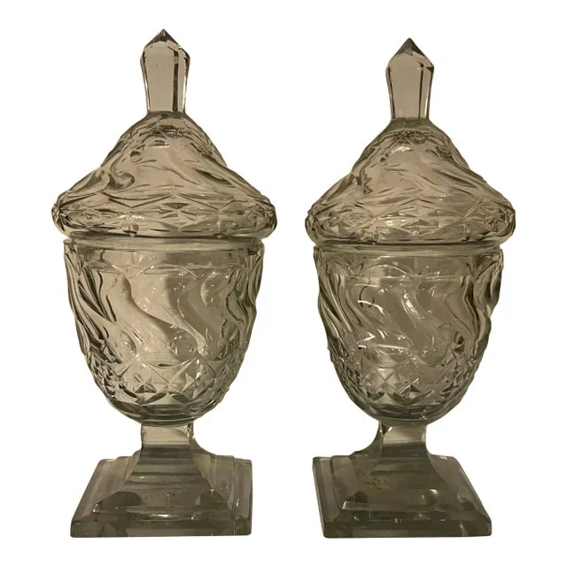 Antique 18th Century George III Anglo Irish Cut Crystal Glass Chestnut Urns – a Pair