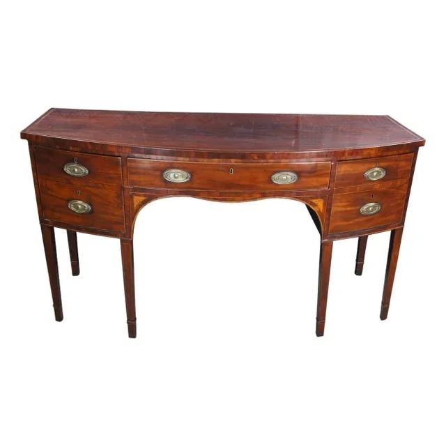 Antique 18th Century George III Inlaid Mahogany Bowfront Buffet Sideboard Server